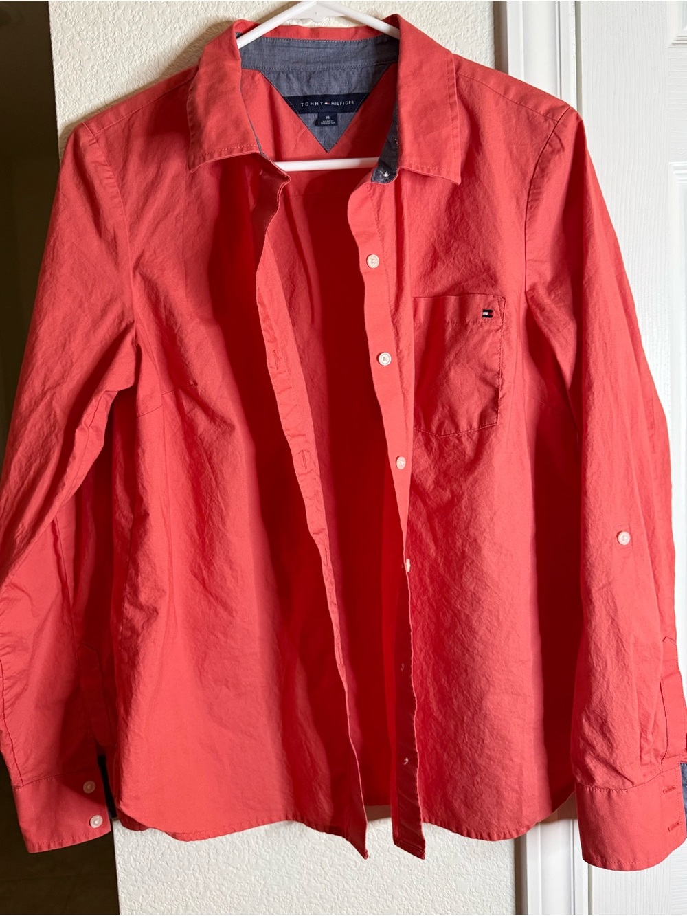 Tommy Hilfiger Men's Coral-Red Long Sleeve Button Down Shirt